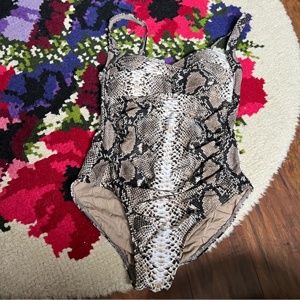 Bond-Eye Australia Brown Snakeskin Ruched One Piece Swimsuit Size 8 D/DD